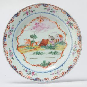 0799 A Qianlong period Amsterdam Bont Farmer plate on a Chinese FLoral Dish