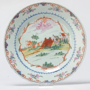 0800 A Qianlong period Amsterdam Bont Farmer plate on a Chinese FLoral Dish