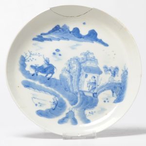 0780 Bleu de Hue dish with a landscape scene with ox and figures