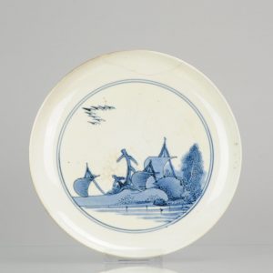 0716 Stylistic early edo period plate with an interesting scene of Sails from boats
