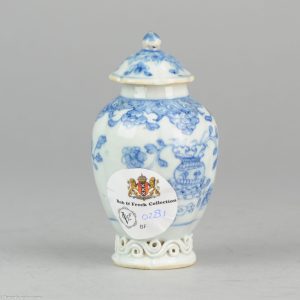 0281. Gorgeous Blue & White Tea Caddy. Beautiful decorated with flowers.