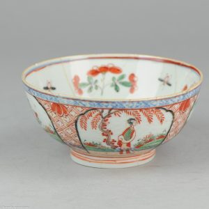 0295. Amsterdams Bont Bowl (clobbered). Blue and white china, decorated in Europe. Lots of different colors