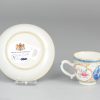 0207 Beautiful tea cup and saucer. Underglaze in blue. Overdecorated in gold, red, green and pink. - Image 3