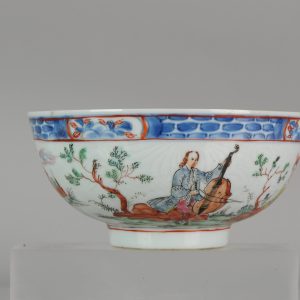 0548 A Chinese Kangxi/Yonzgheng Bowl decorated later in Europe as an Amsterdam Bont Bowl with Musicians.