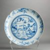 0048 Superb Blue White CHarger with a lovely scene of a landscape with fisherman.