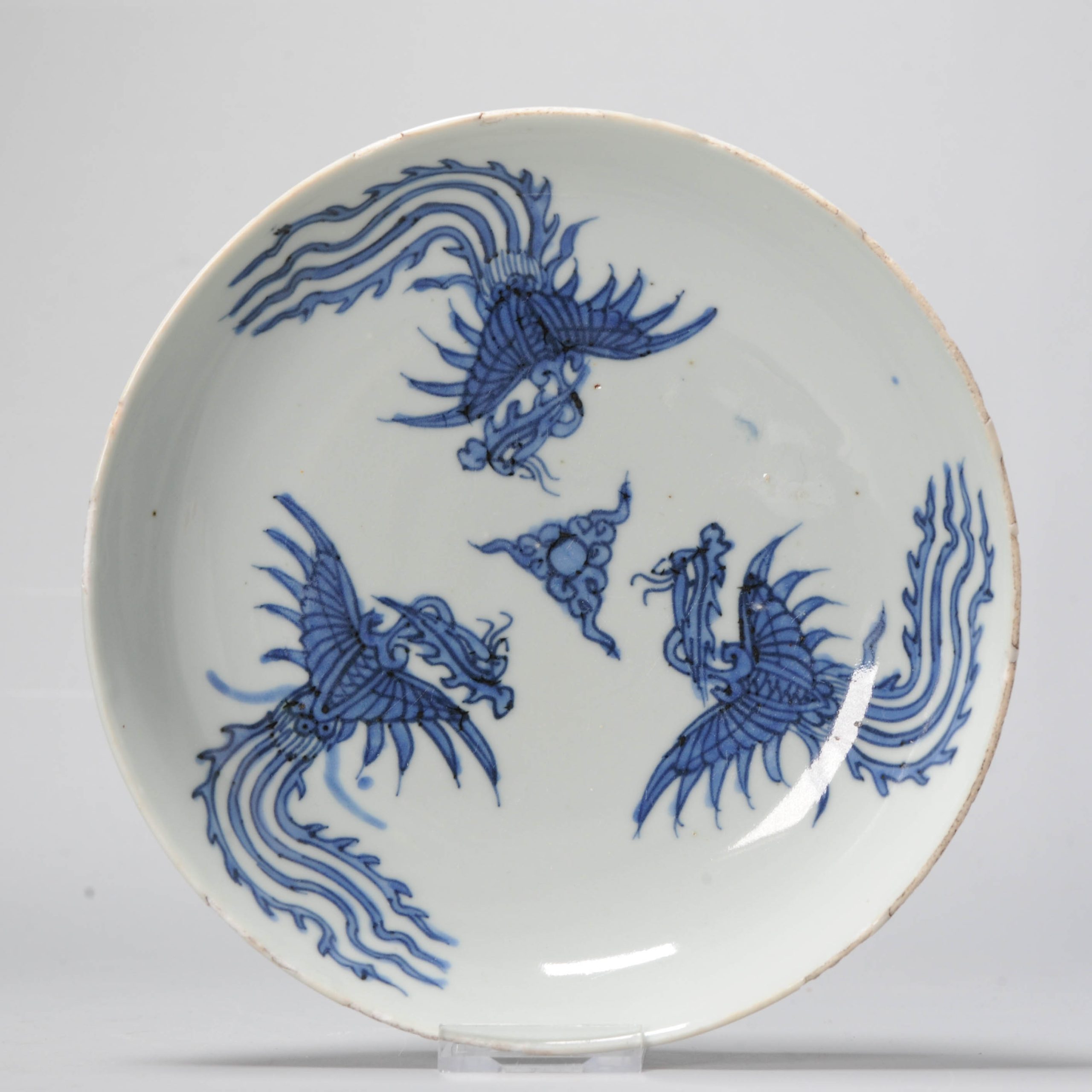 0996 A Chinese porcelain Ming Kosometsuke dish for the Japanese Market three Fenghuang