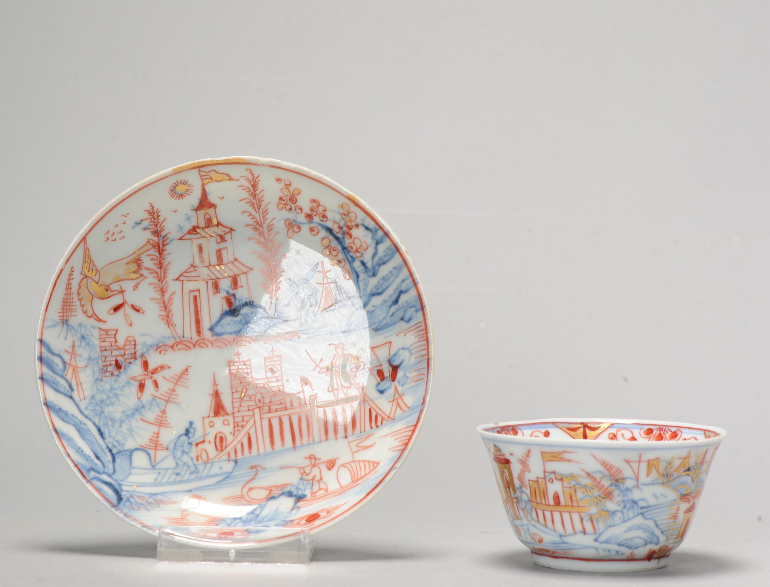 1096 A Lovely Tea Bowl and Saucer. Painted in Europe on a Chinese blue and white. London Bont
