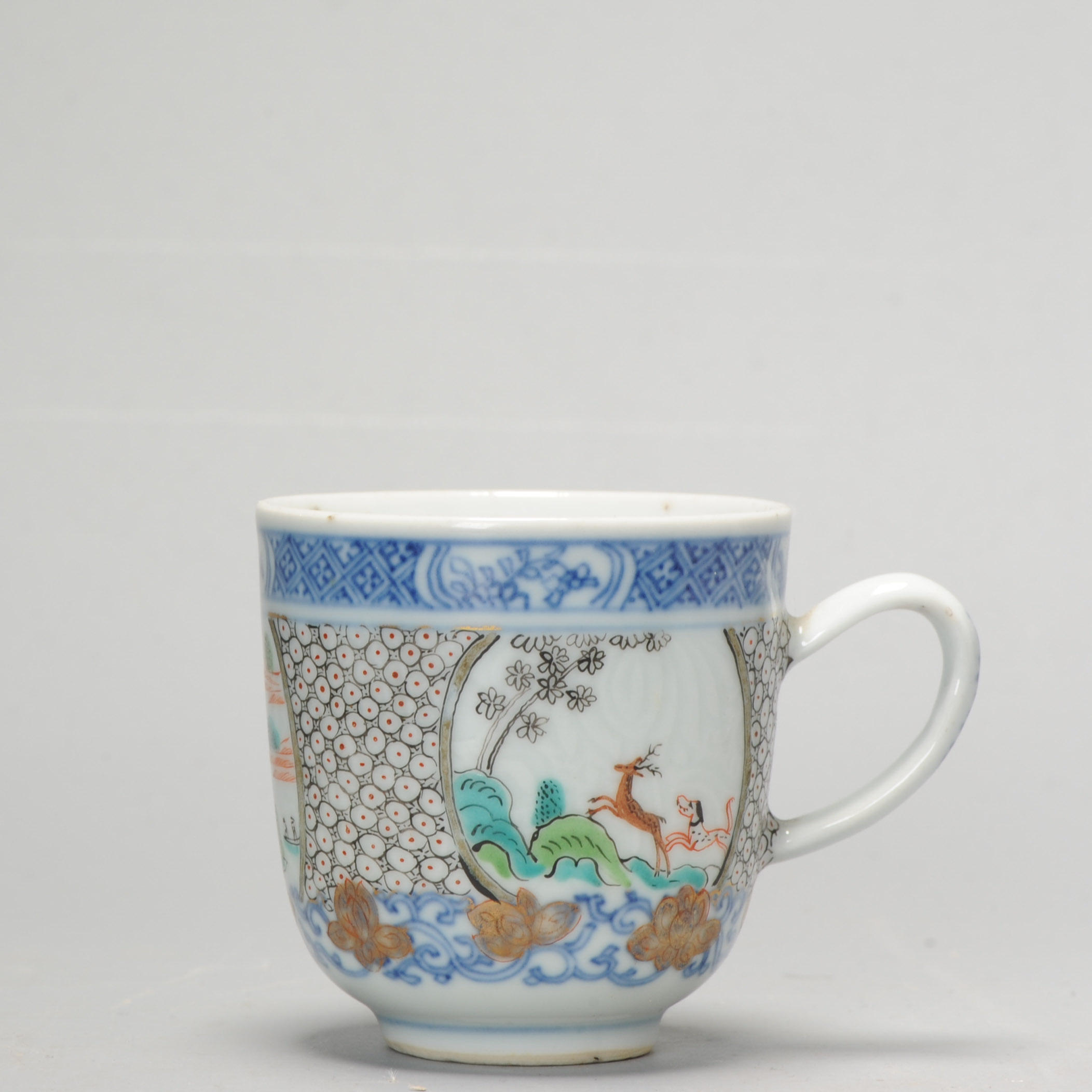 1100 A Lovely Tea Bowl and Saucer. Painted in Europe on a Chinese blue and white. London Bont