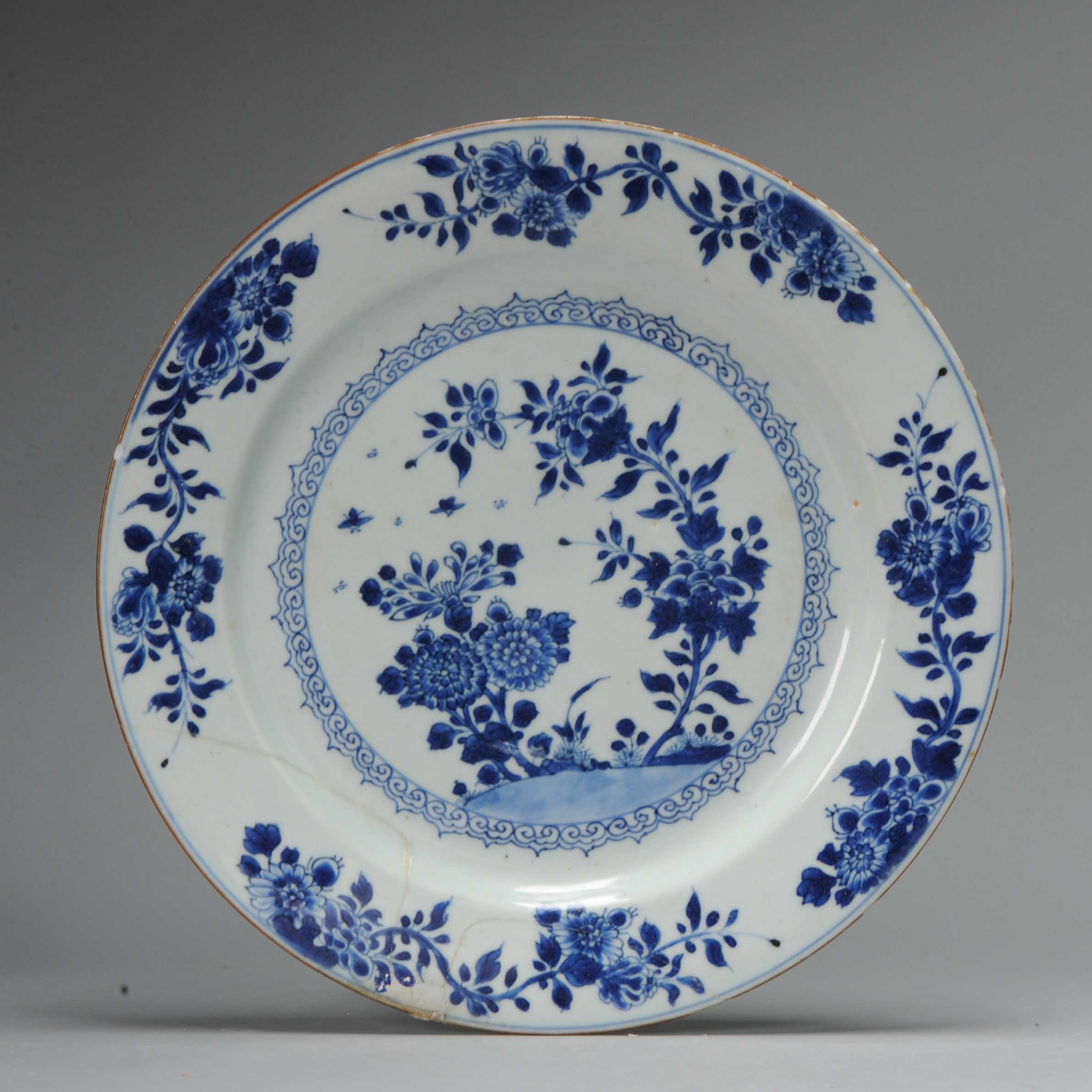 1020 Lovely Kangxi / Yongzheng Blue and white double plate with flower scene and mark