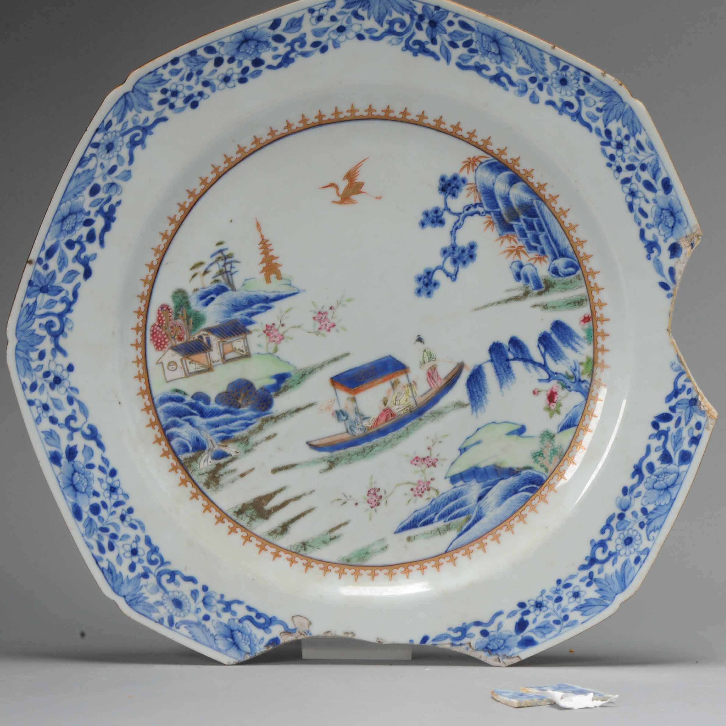 1021 Lovely Qianlong / Yongzheng Blue and white Famille Rose Plate