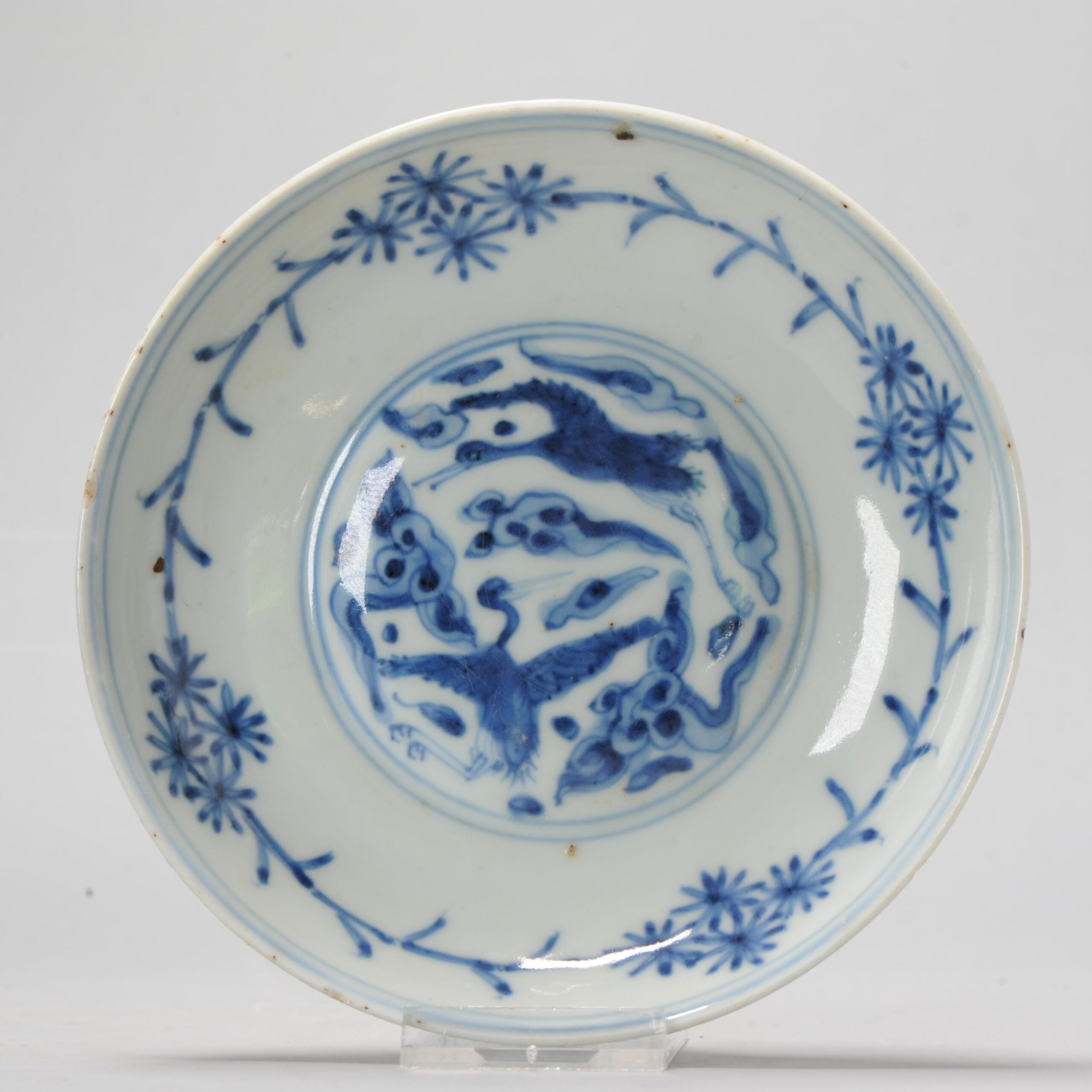 1117 A Chinese porcelain Ming Blue and White Kosometsuke Crane dish Wanli ot Tianqi