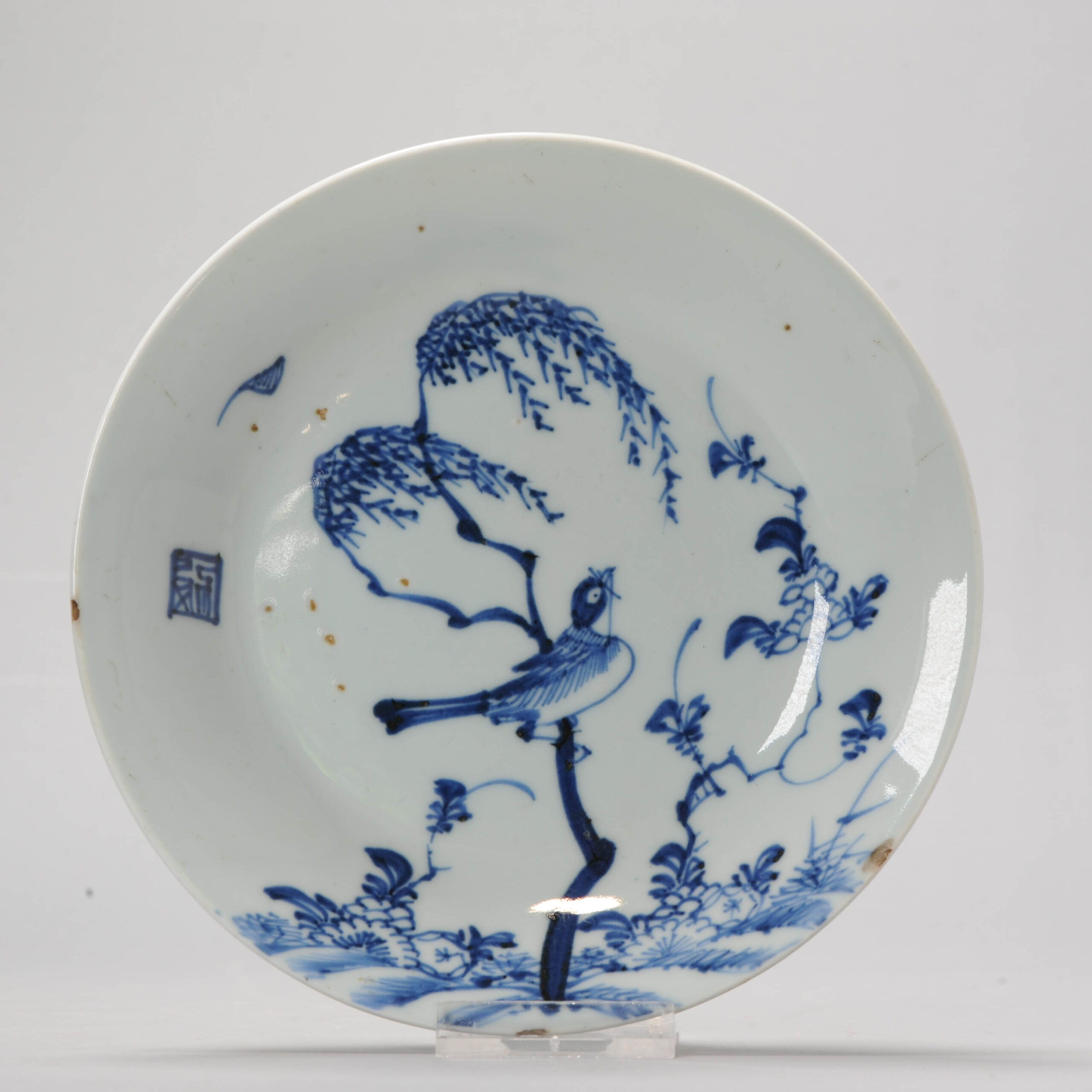1118 A Chinese porcelain Ming Blue and White Kosometsuke Bird dish 1600-1640