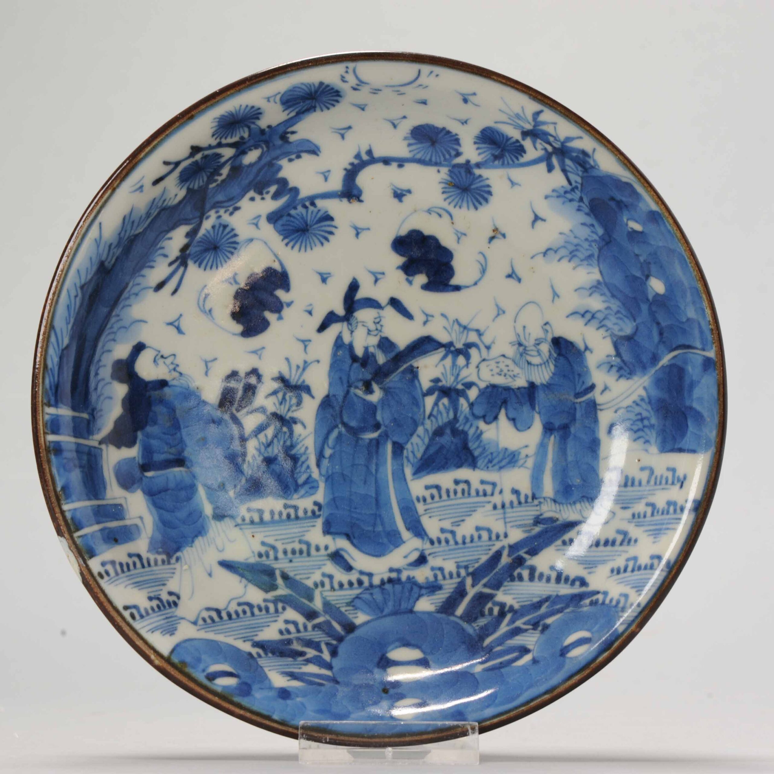 1120 A Japanese porcelain Blue and White Fou Shou and Lou dish. Edo Period