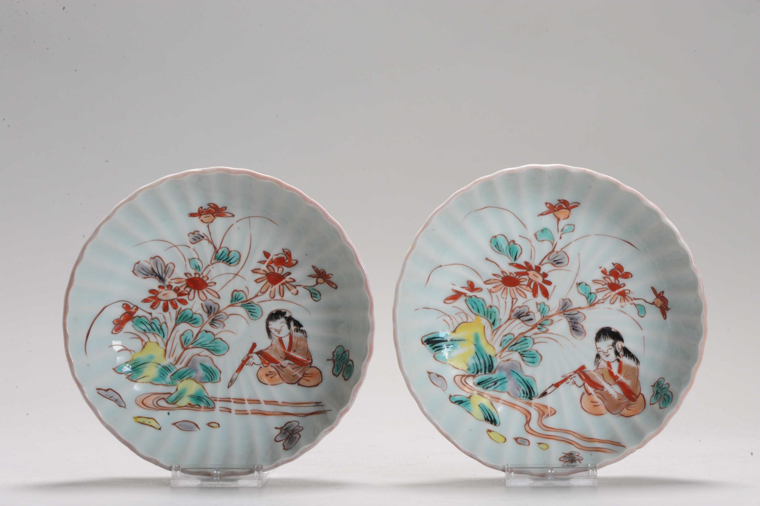 1176 & 1177 A Japanese porcelain Colored dish with figure painting a river