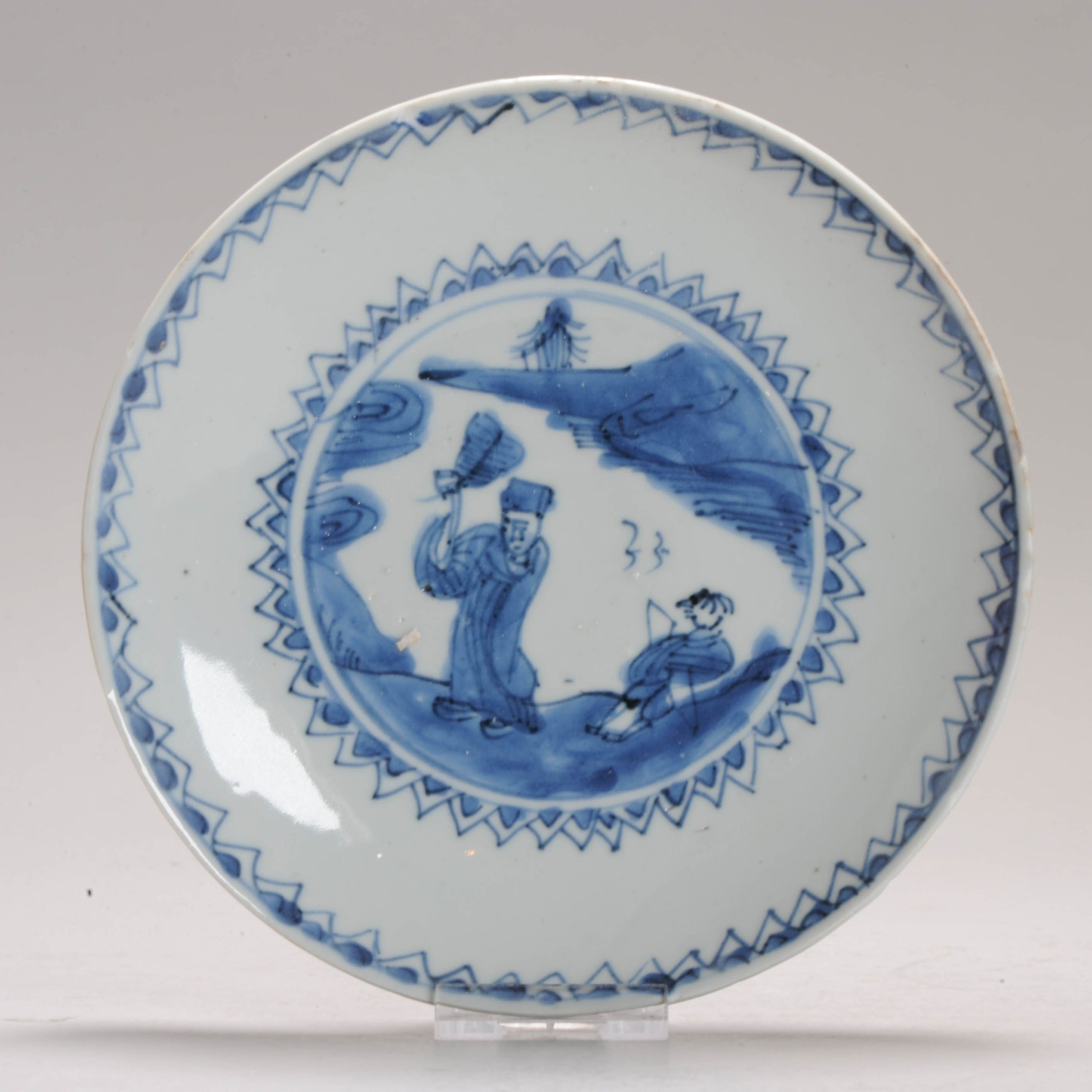 1202 A Chinese porcelain Ming Blue and White Plate Literatus and Attendant