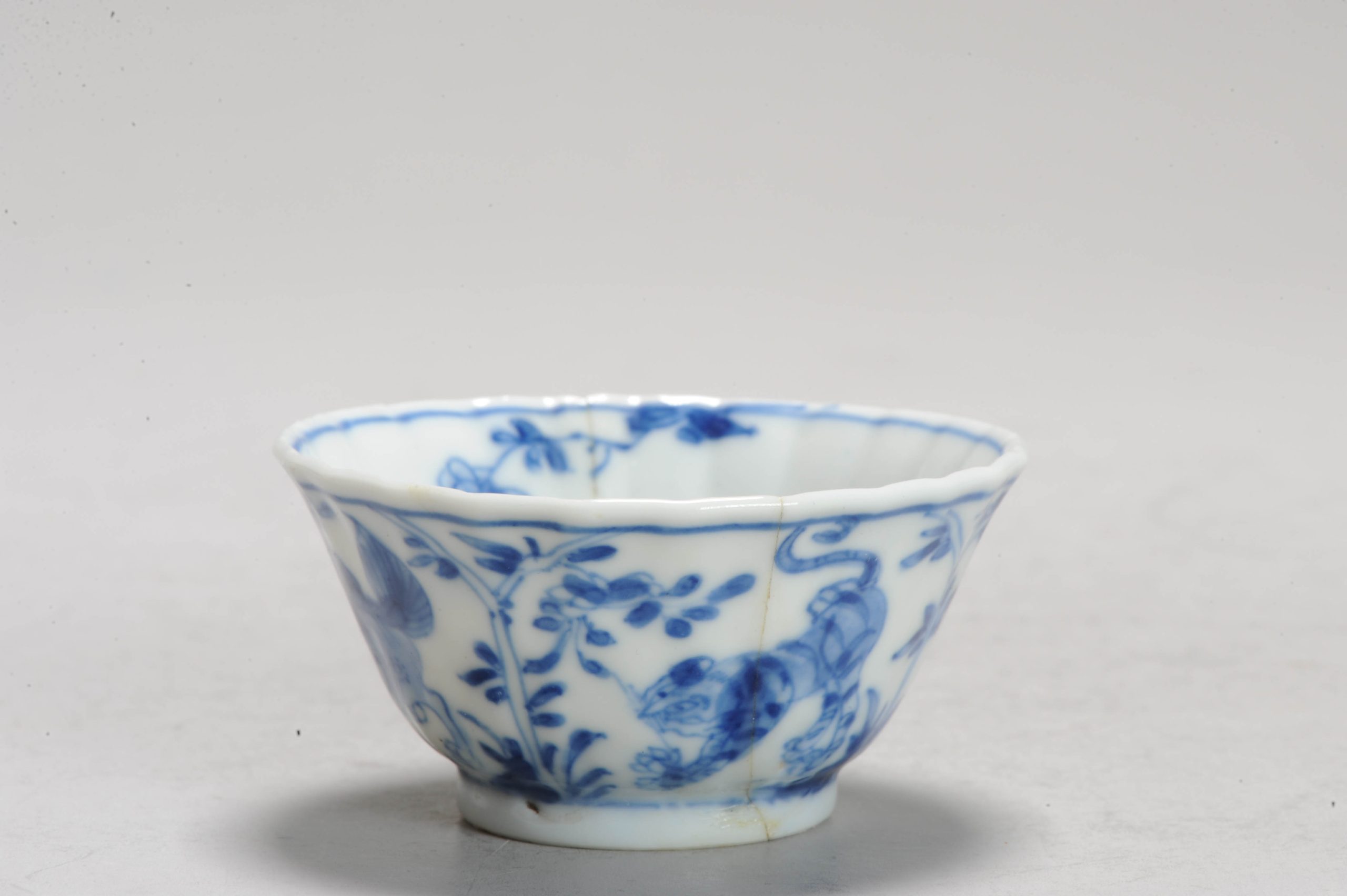 1209 A Chinese porcelain Kangxi Blue and White Tea Bowl with Mythical Creatures
