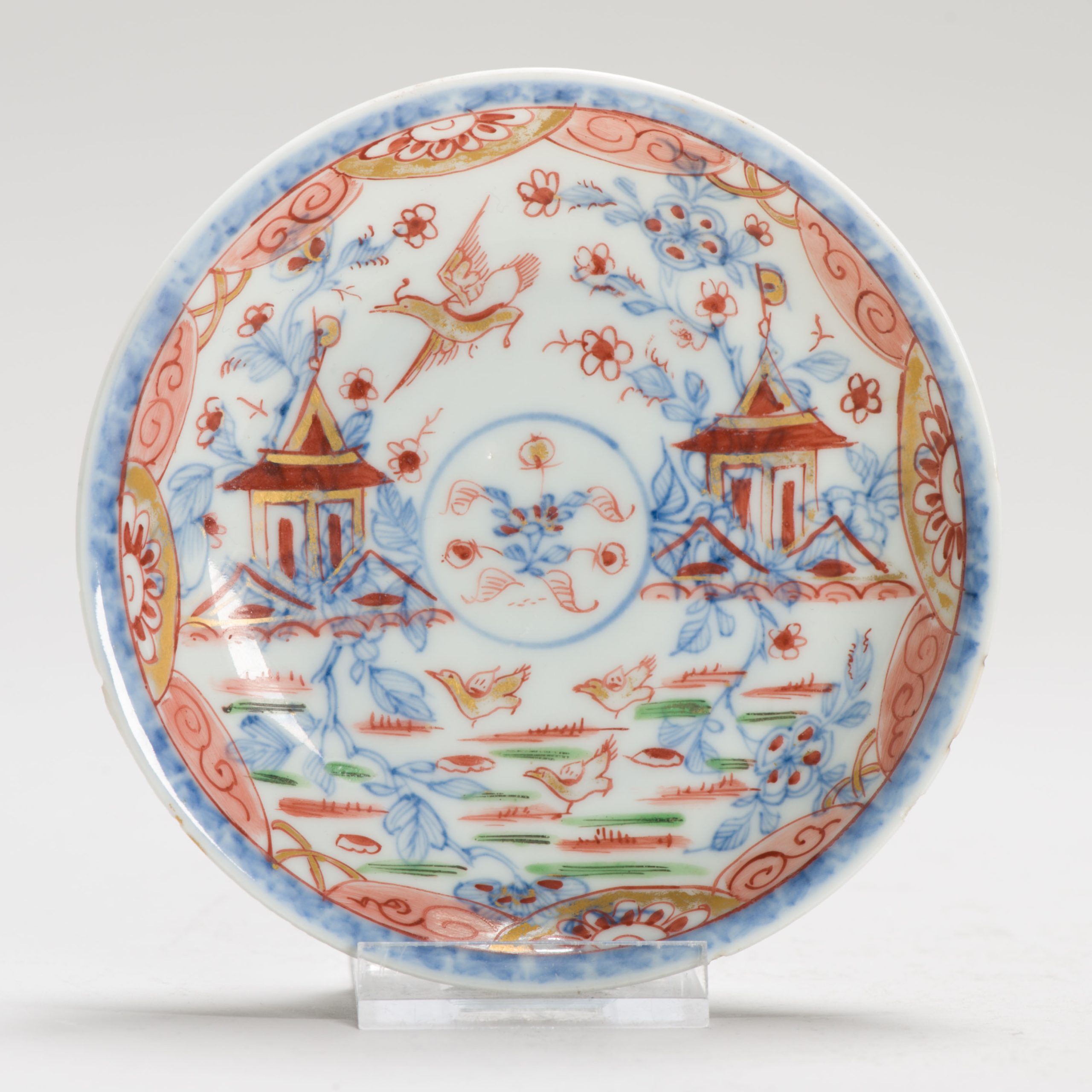 1222 A Lovely Saucer. Painted in Europe on a Chinese blue and white Yongzheng eggshell dish. London Decorated