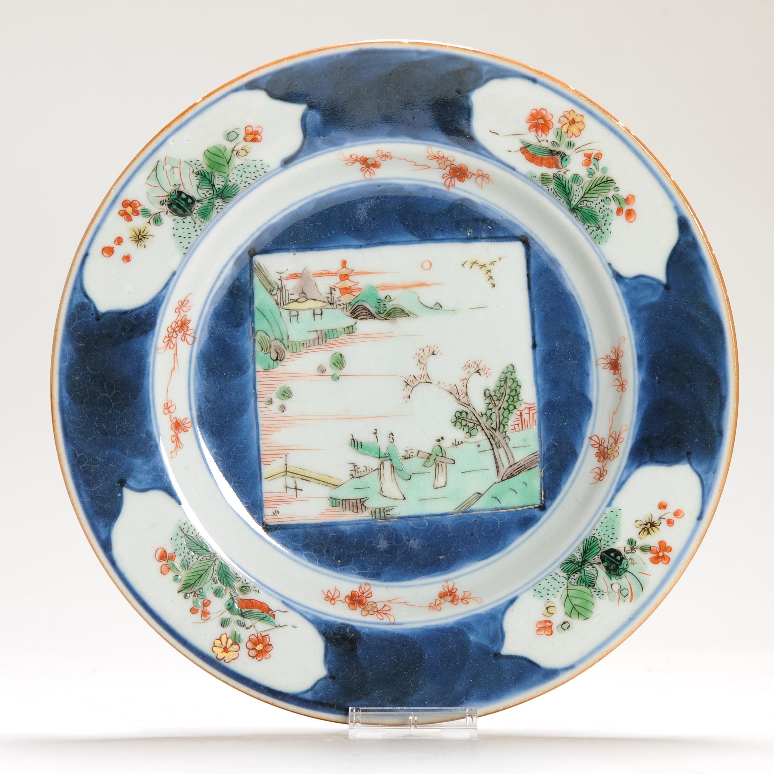 1226 A rare Wucai Kangxi Landscape dish With a Classic literati landscape scene
