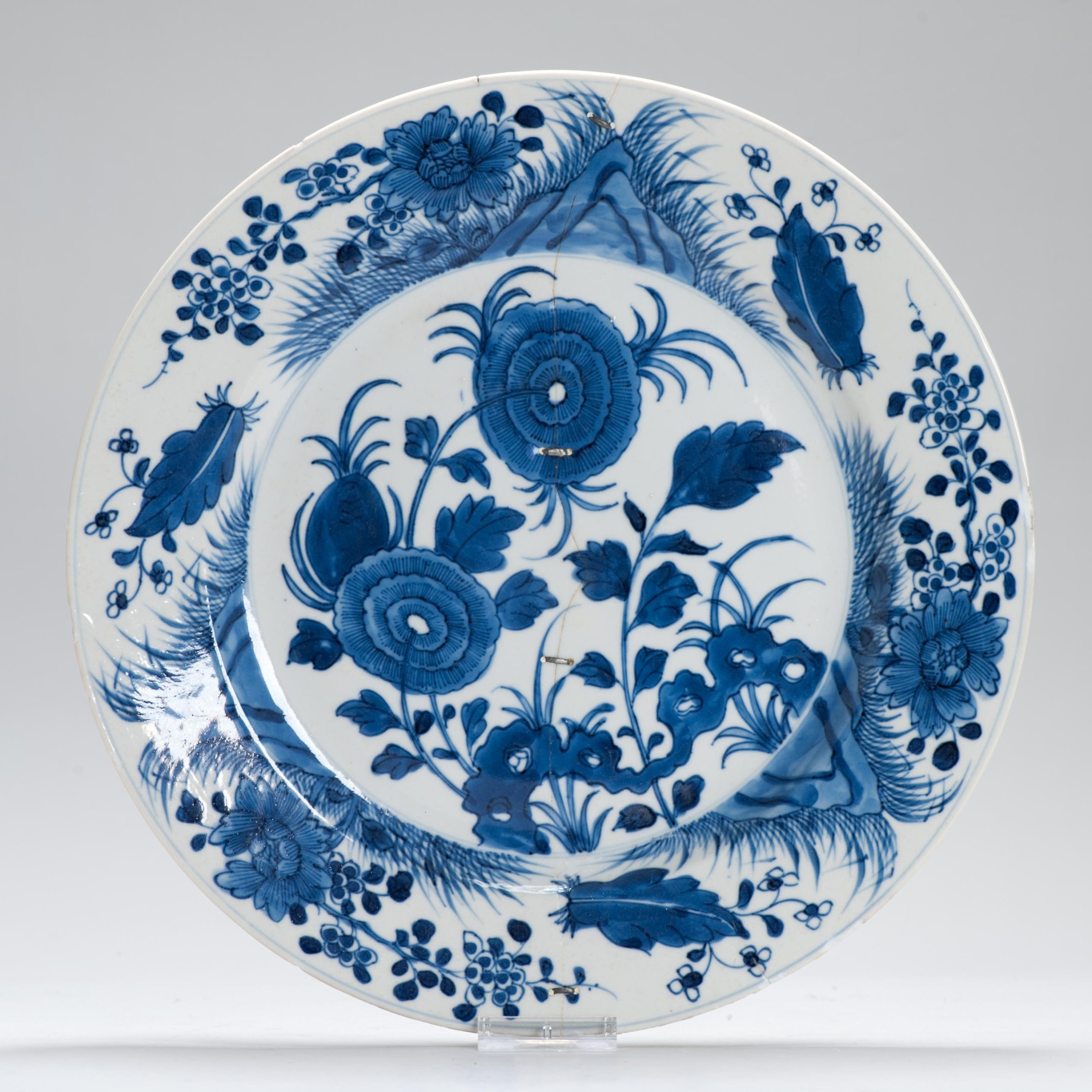 1229 Lovely Kangxi Blue and White double plate With Interesting restoration