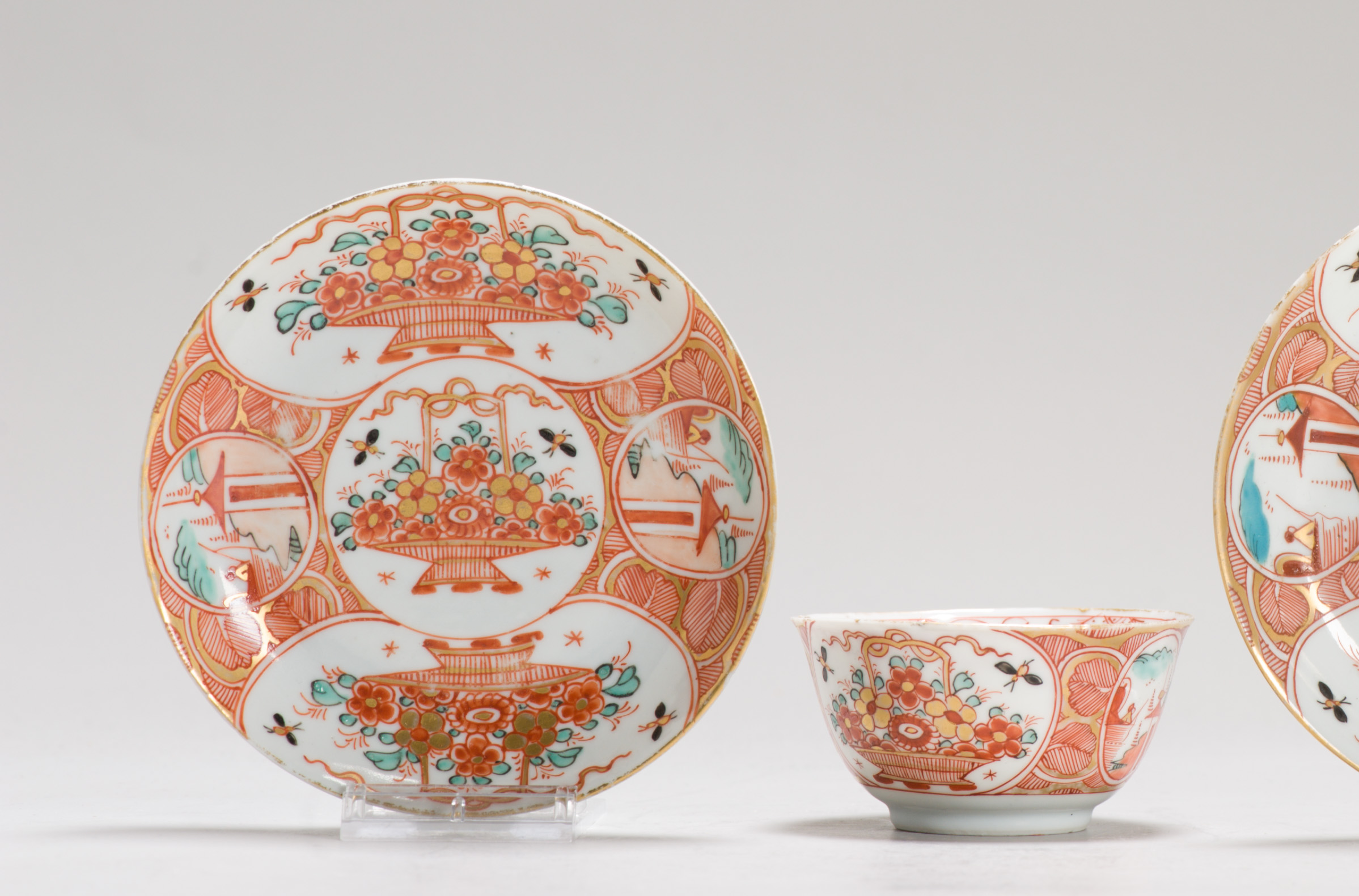 1256 & 1257 A Lovely Pair of Tea Bowl and Saucer. Painted in Europe on a Chinese Blank. Amsterdam Bont