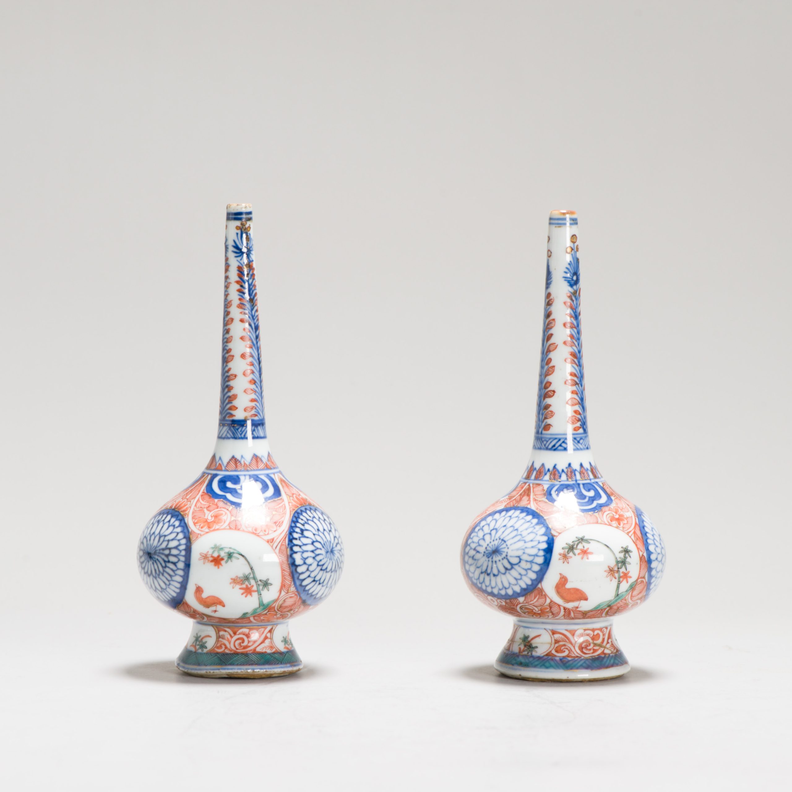 1244 & 1245 A Lovely Pair of Rose Watersprinklers Painted in Europe on a Chinese blue and white. Dutch Decorated