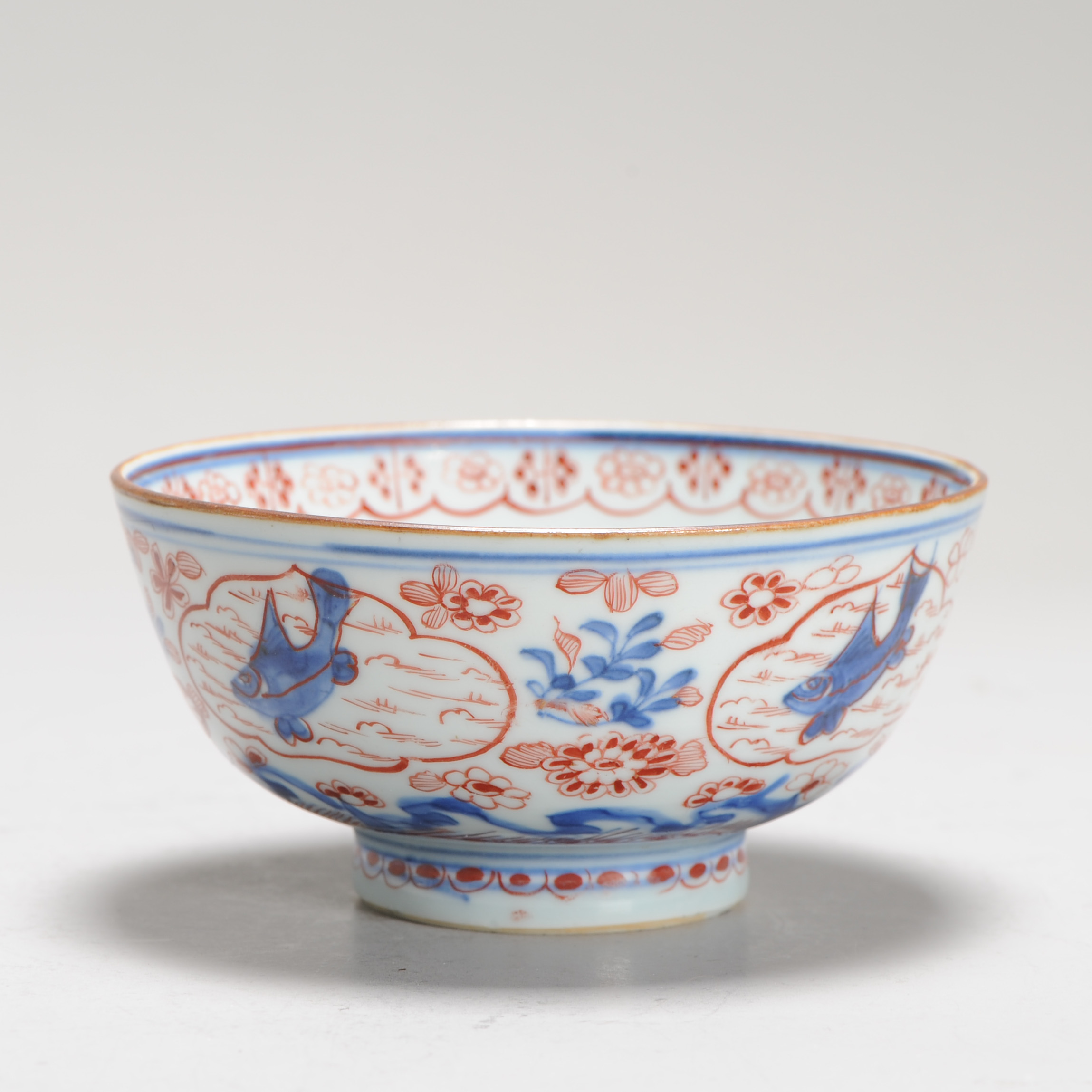 1248 A Lovely Chinese Blue and White Bowl  decorated in red in Europe with red Chinese blue and white piece. London Bont
