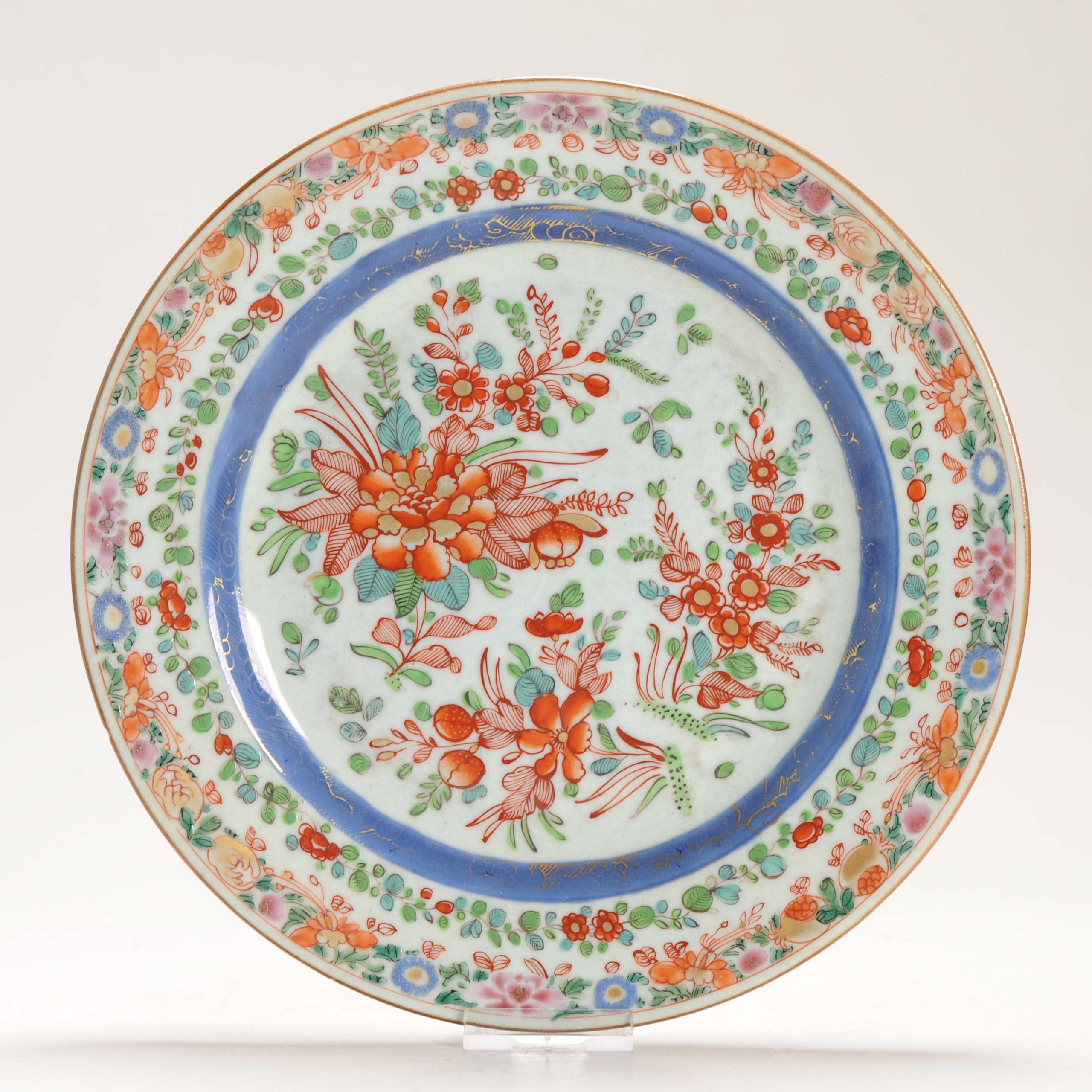 1261 A Lovely Plate. Painted in Europe on a Chinese blue and white / Fencai Dish