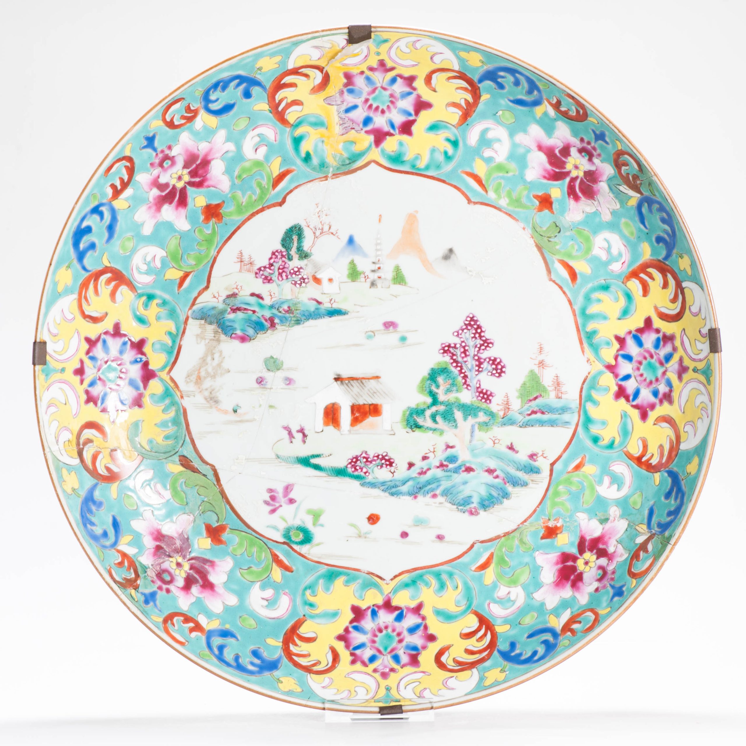 1332 Large Antique Chinese Porcelain Qianlong Famille Rose Plate SE Asian
