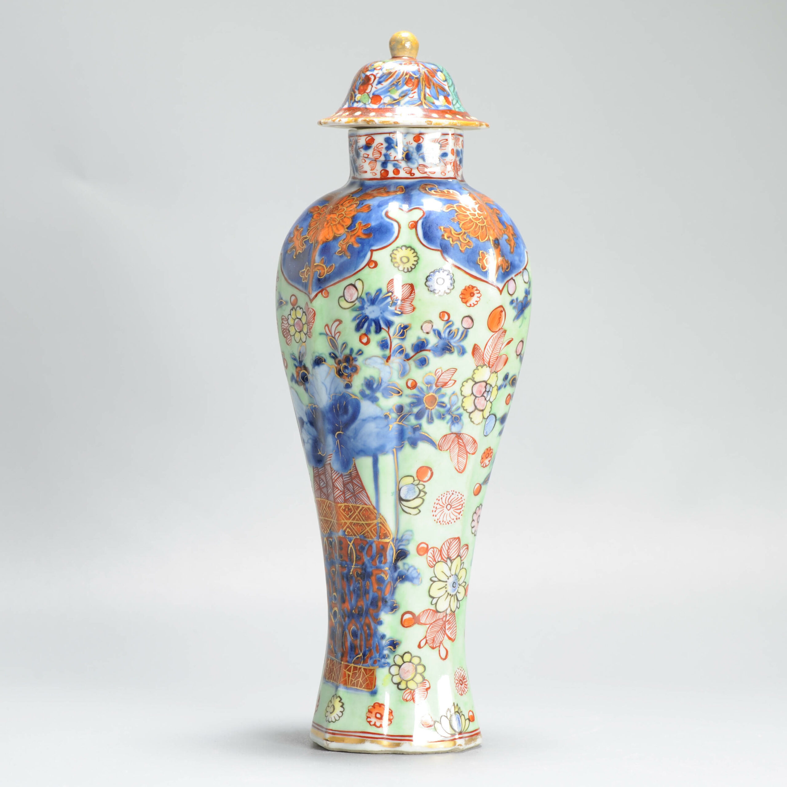 1356 Antique 17th C Chinese Kangxi Lidded Vase. Redecorated in Europe. Most Likely in the UK around 1780-1830
