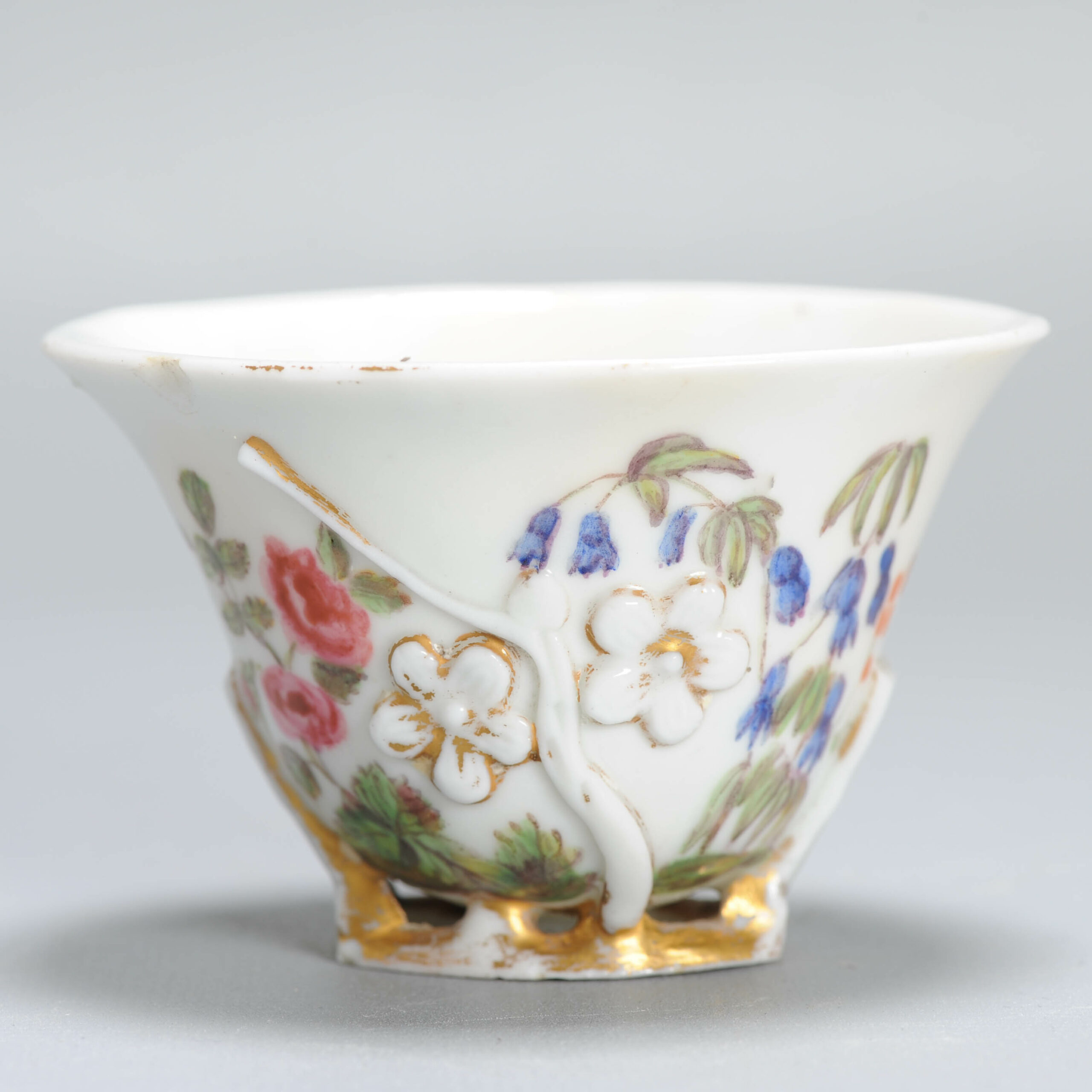 1355 Antique 17th C Chinese Cup Dehua Blanc de Chine Libation Cup. Redecorated in Europe. Most Likely in the UK