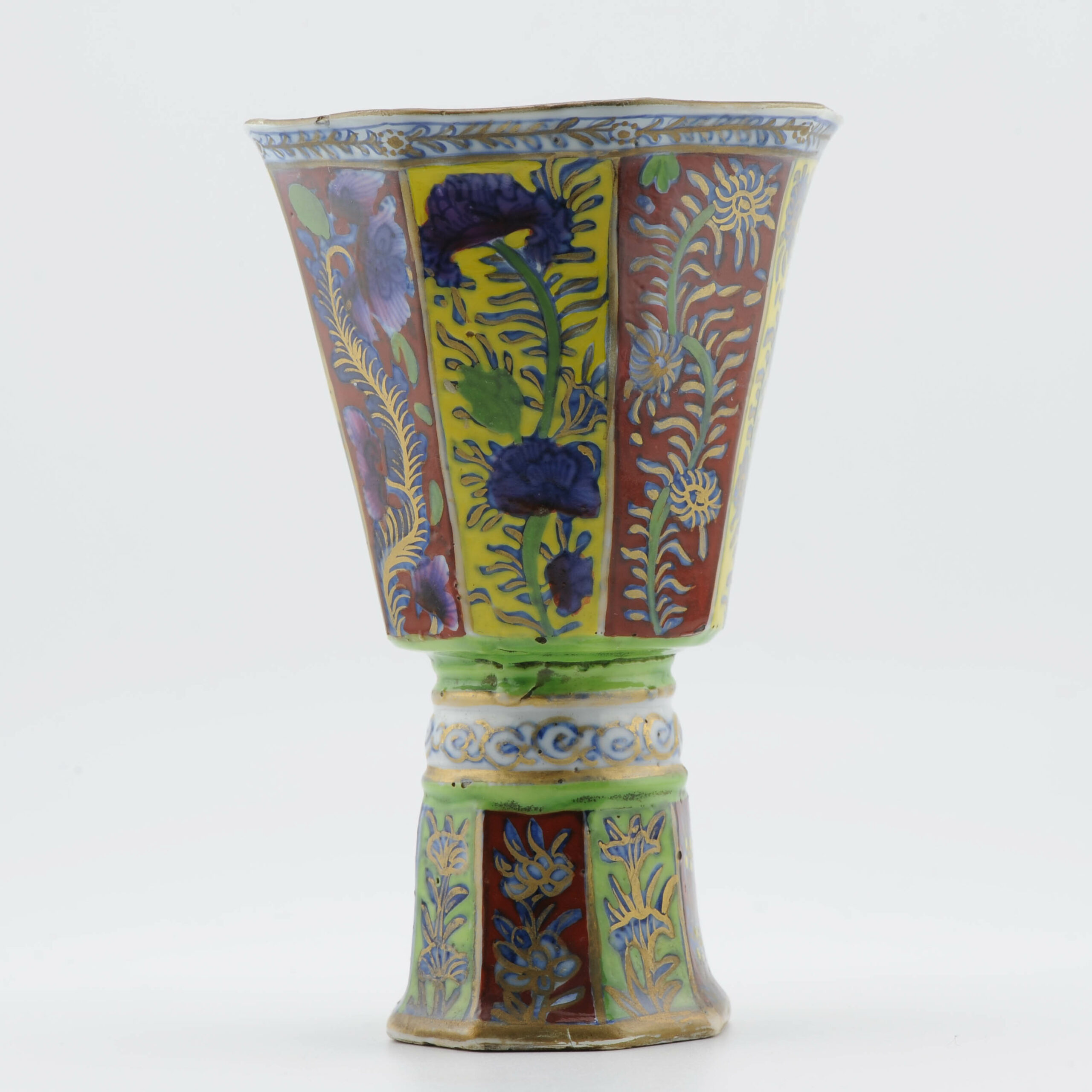 1344 Antique Ca 1700 Kangxi Stemcup. Redecorated in the UK around 1780-1820