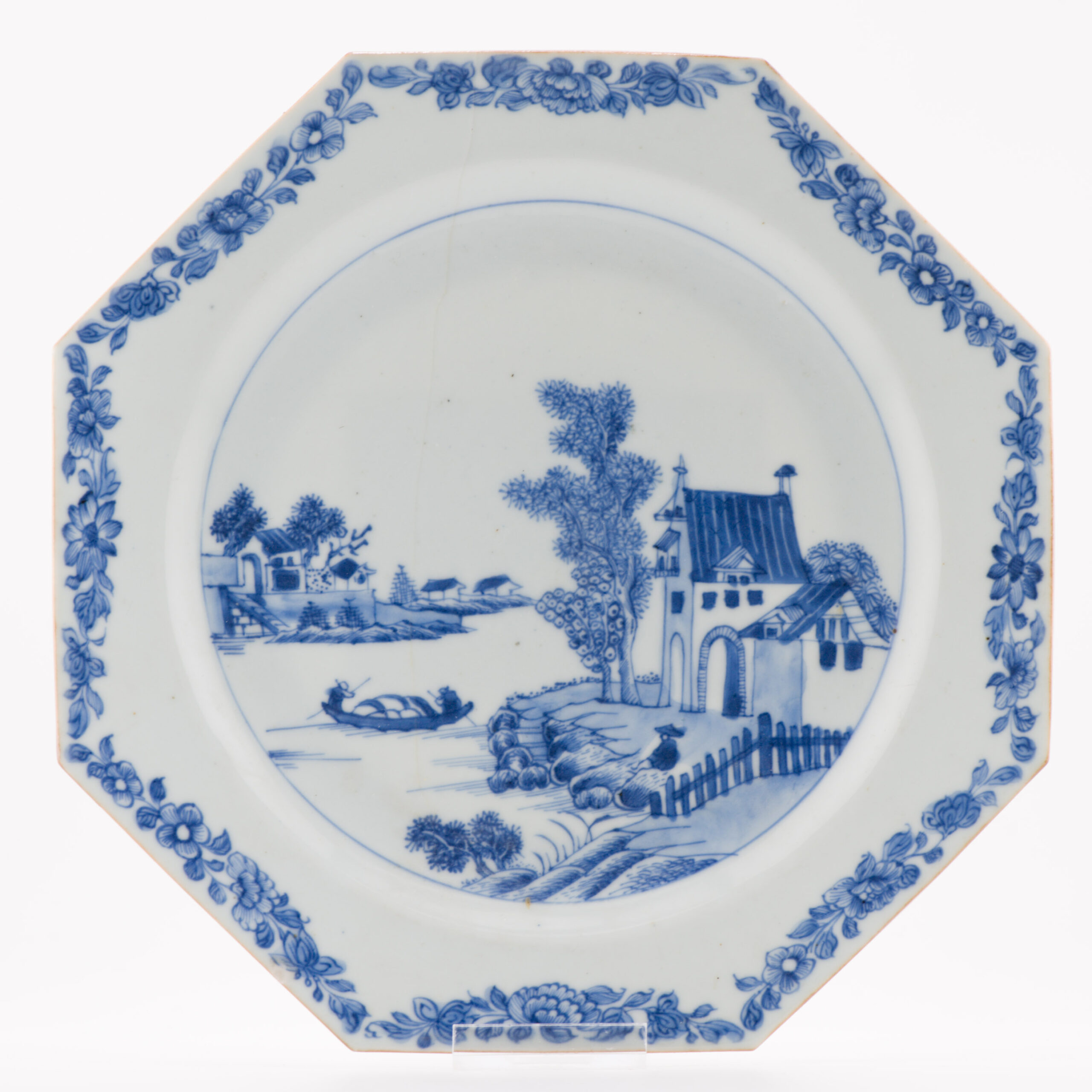 1335 Lovely cobalt blue plate with Dutch Warehouses Chine de Commande 1750