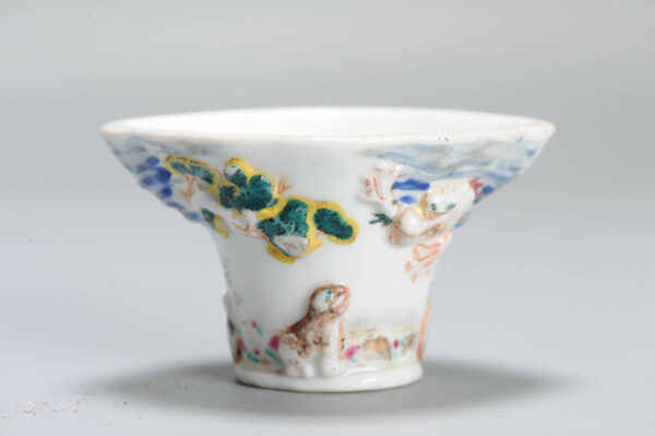 1357 Antique 17th C Chinese Cup Dehua Blanc de Chine Libation Cup. Redecorated in Europe. Most Likely in the UK