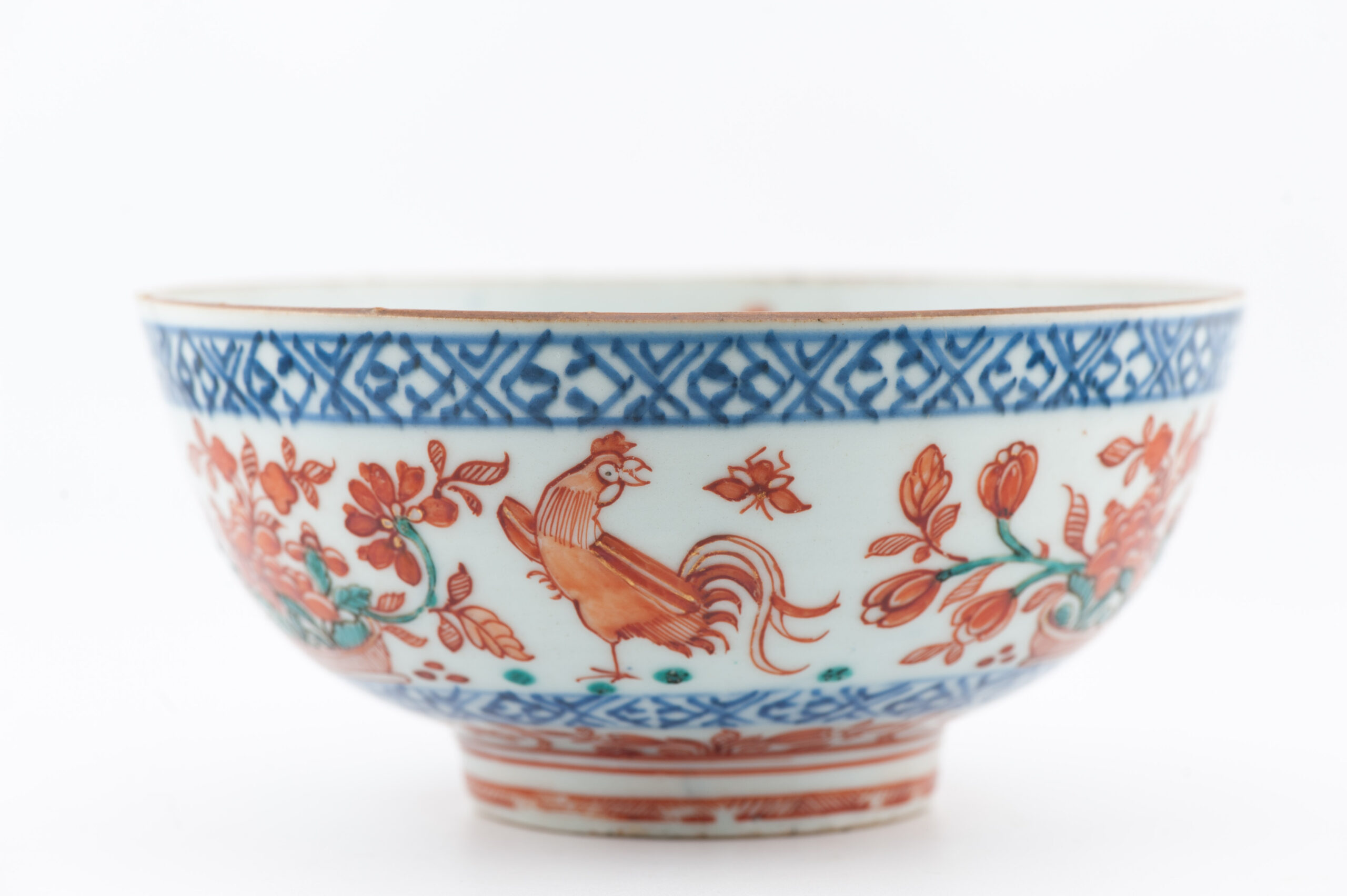 1358 Chinese Rooster Amsterdam Bont Bowl. Underglaze Blue Overdecorated