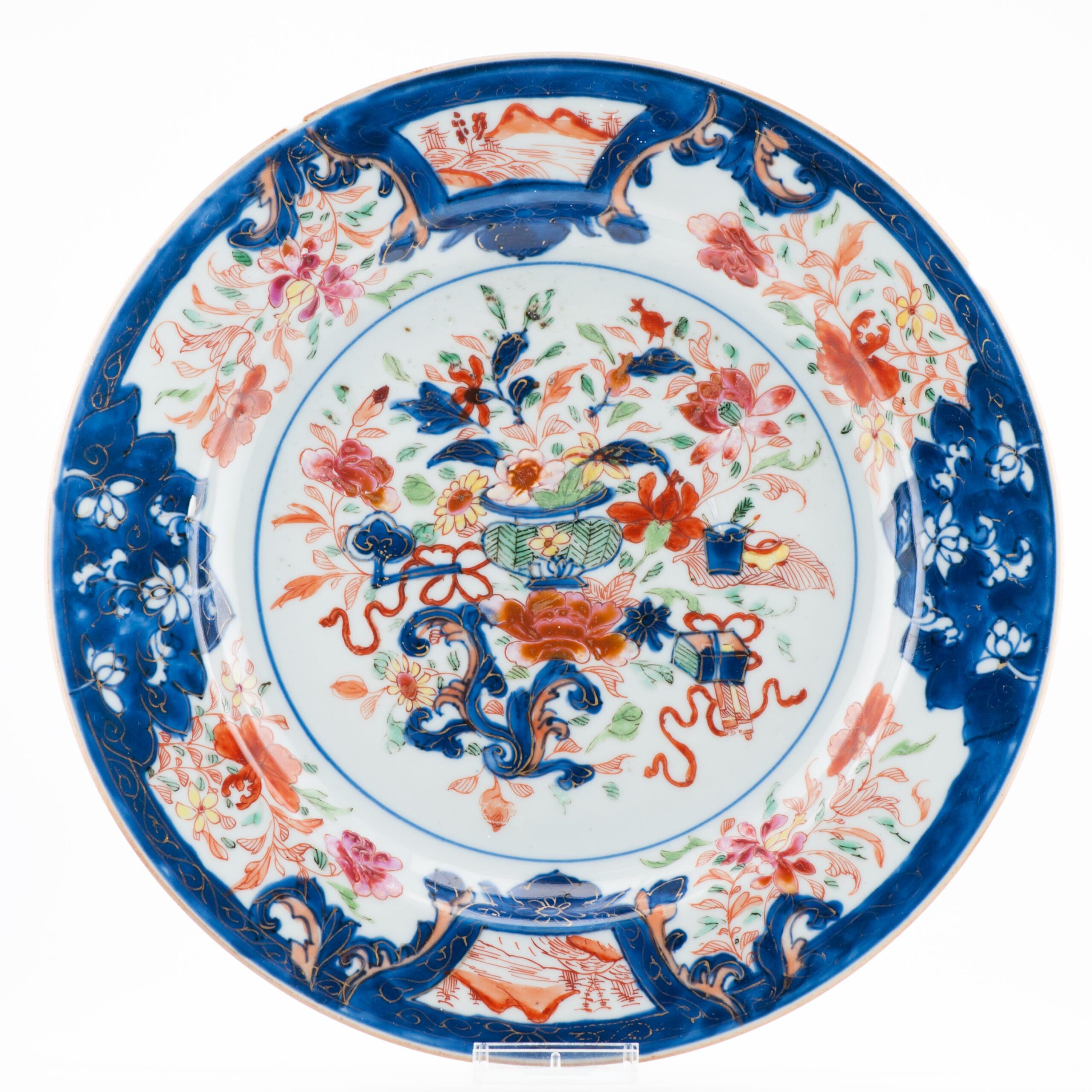 1363 Antique Chinese 1720-1740 Plate. Decorated in Underglaze Blue and Overglaze Colors