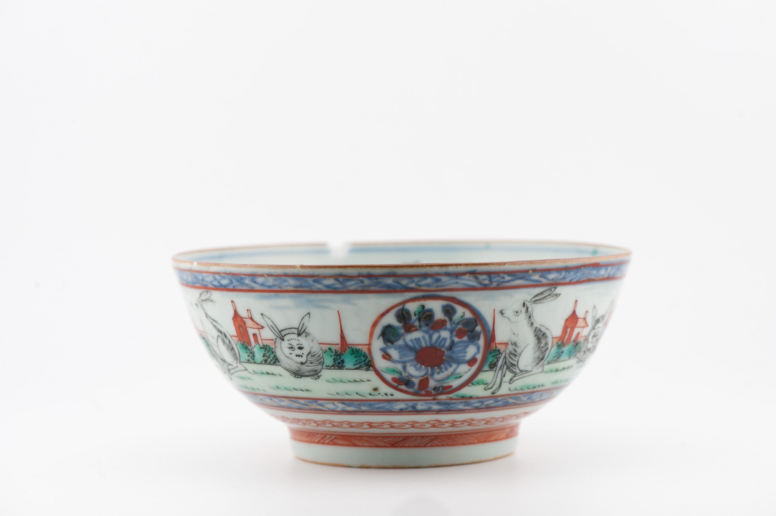 1435 Antique Chinese Bowl with rare Amsterdam Bont Huge Rabbit or Hare scene - Image 16