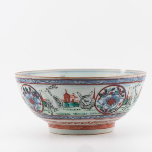 1435 Antique Chinese Bowl with rare Amsterdam Bont Huge Rabbit or Hare scene
