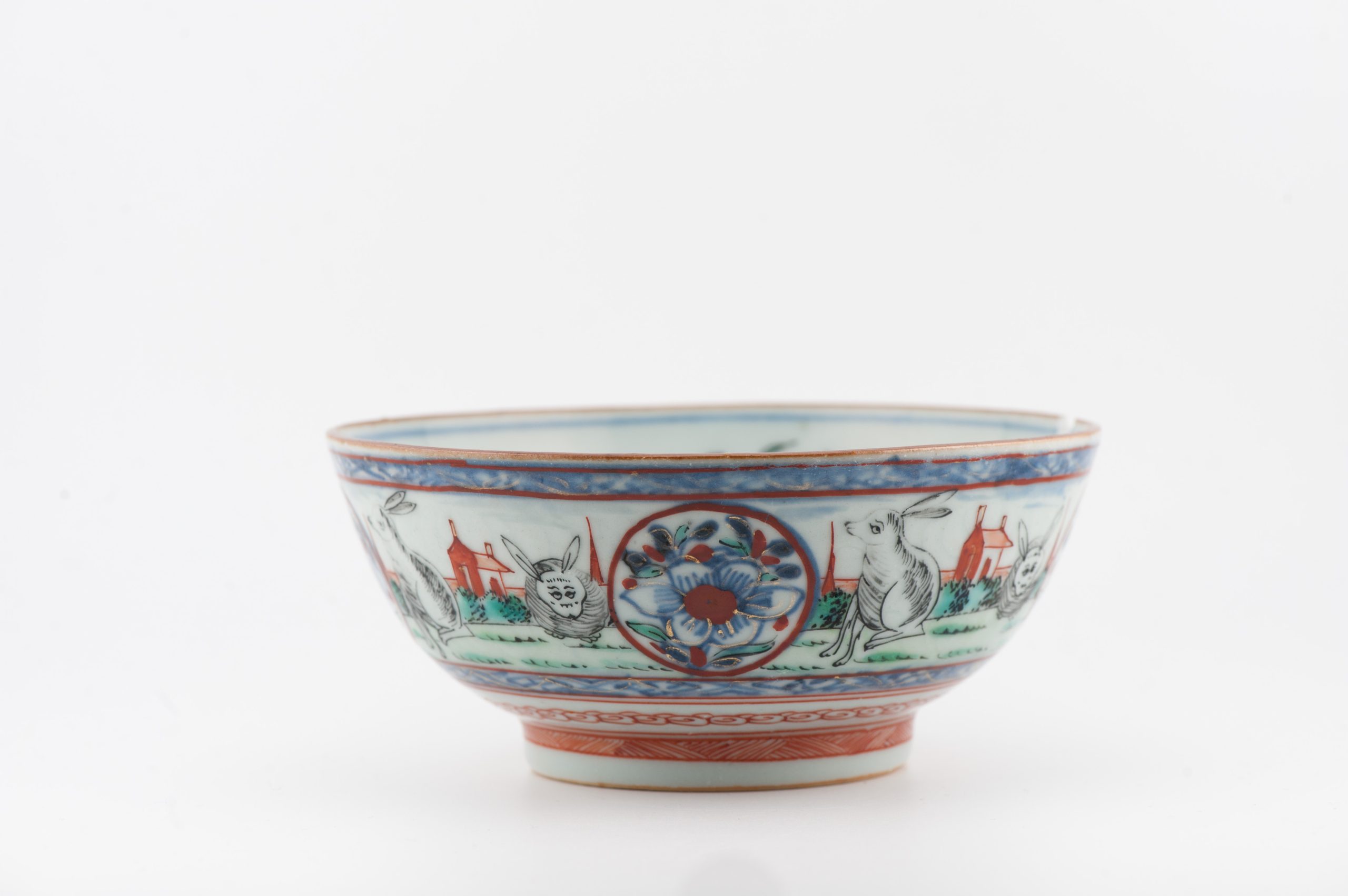 1435 Antique Chinese Bowl with rare Amsterdam Bont Huge Rabbit or Hare scene - Image 11
