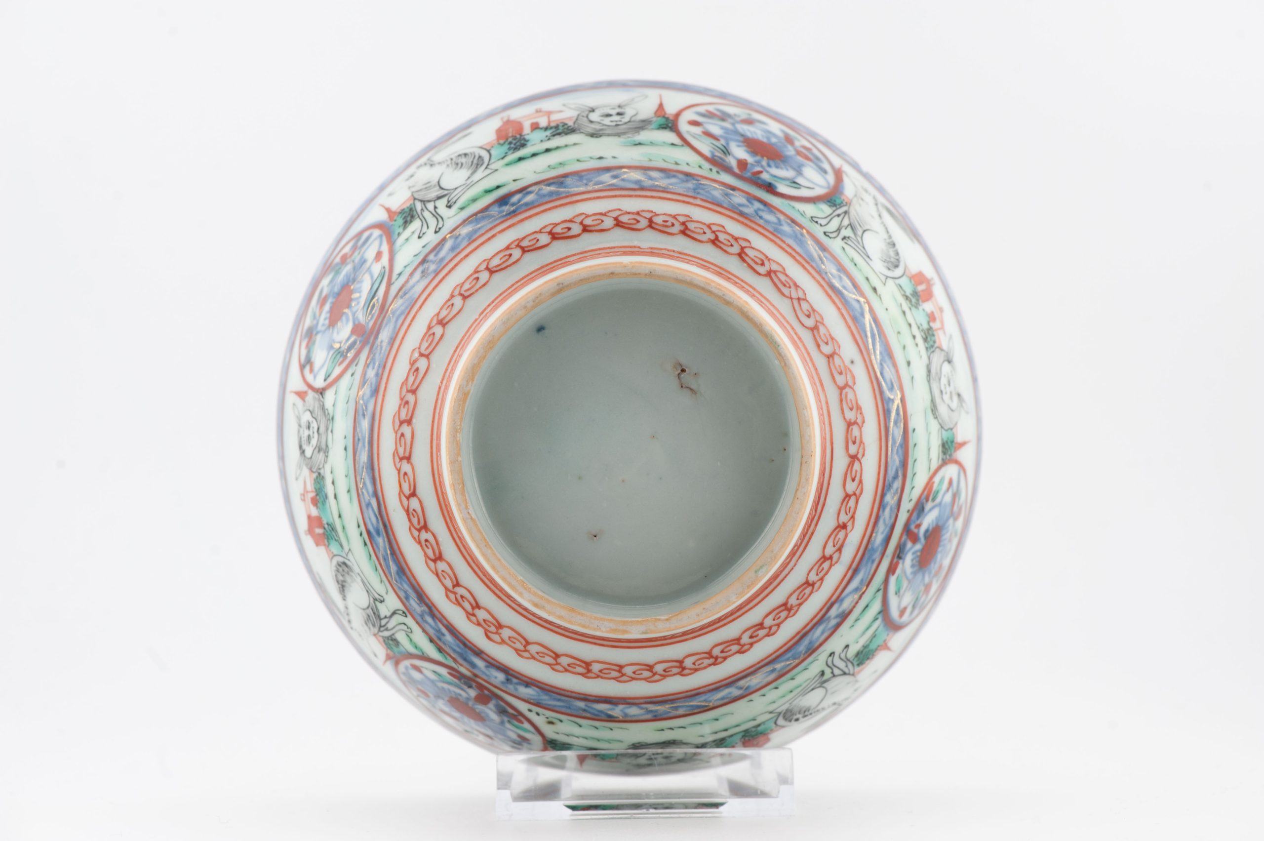 1435 Antique Chinese Bowl with rare Amsterdam Bont Huge Rabbit or Hare scene - Image 13