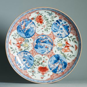 1456 Large Antique Chinese Kangxi/Yongzheng dish with Dutch Decoration Dame au Parasol