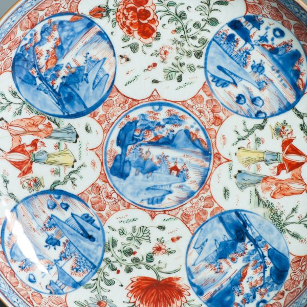 1456 Large Antique Chinese Kangxi/Yongzheng dish with Dutch Decoration Dame au Parasol - Image 7
