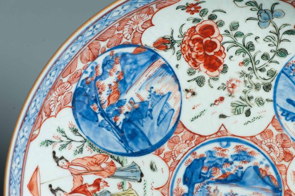 1456 Large Antique Chinese Kangxi/Yongzheng dish with Dutch Decoration Dame au Parasol - Image 5