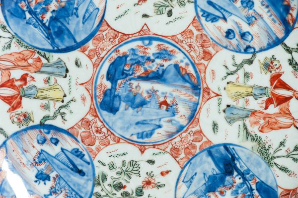 1456 Large Antique Chinese Kangxi/Yongzheng dish with Dutch Decoration Dame au Parasol - Image 13