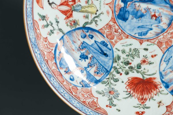 1456 Large Antique Chinese Kangxi/Yongzheng dish with Dutch Decoration Dame au Parasol - Image 12
