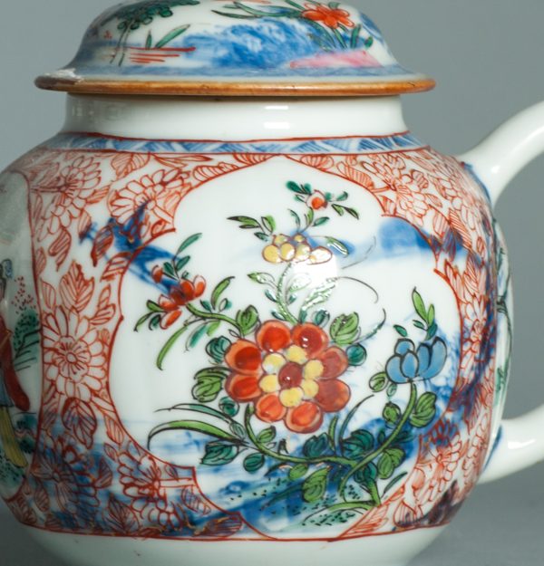1457 Antique Chinese Kangxi/Yongzheng Teapot with Dutch Decoration Dame au Parasol - Image 3