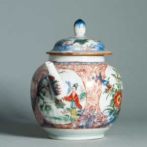 1457 Antique Chinese Kangxi/Yongzheng Teapot with Dutch Decoration Dame au Parasol
