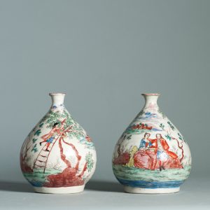 1463 & 1464 Pair Antique Japanese Porcelain Bottle With Willem IV Amsterdam Bont Redecoration