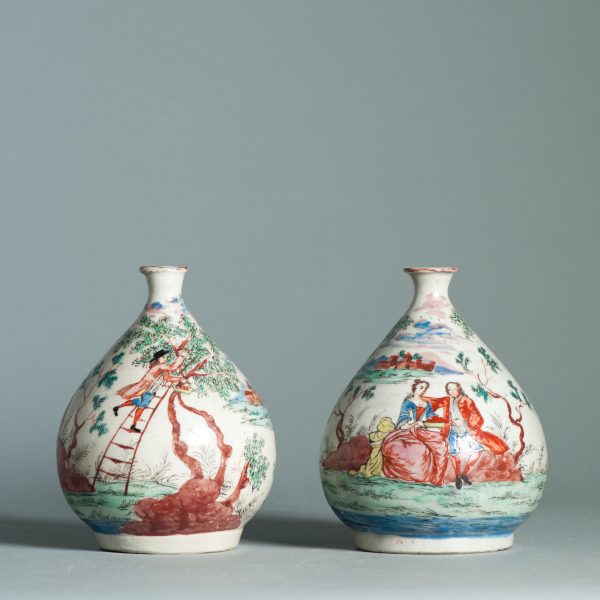 1463 & 1464 Pair Antique Japanese Porcelain Bottle With Willem IV Amsterdam Bont Redecoration