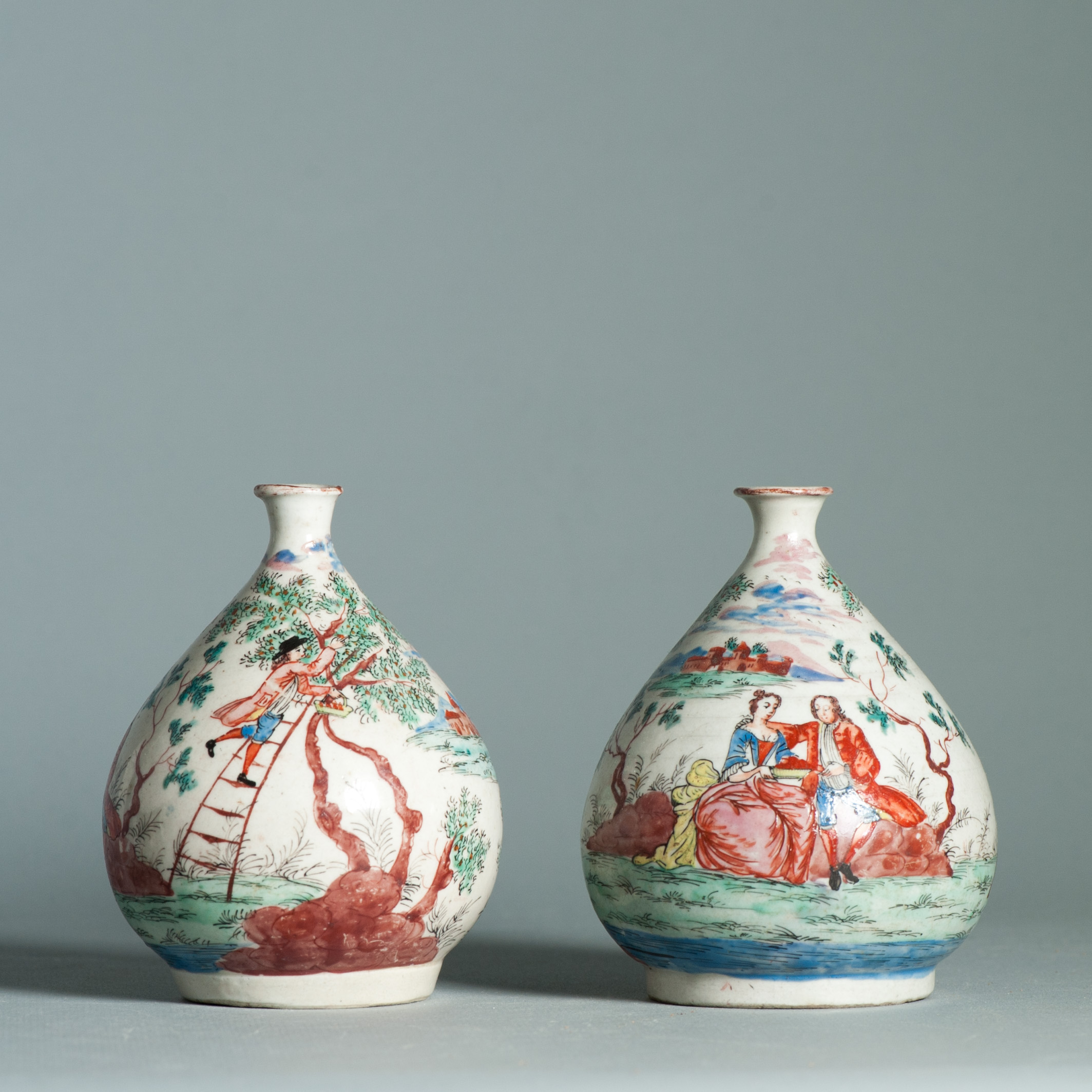 1463 & 1464 Pair Antique Japanese Porcelain Bottle With Willem IV Amsterdam Bont Redecoration