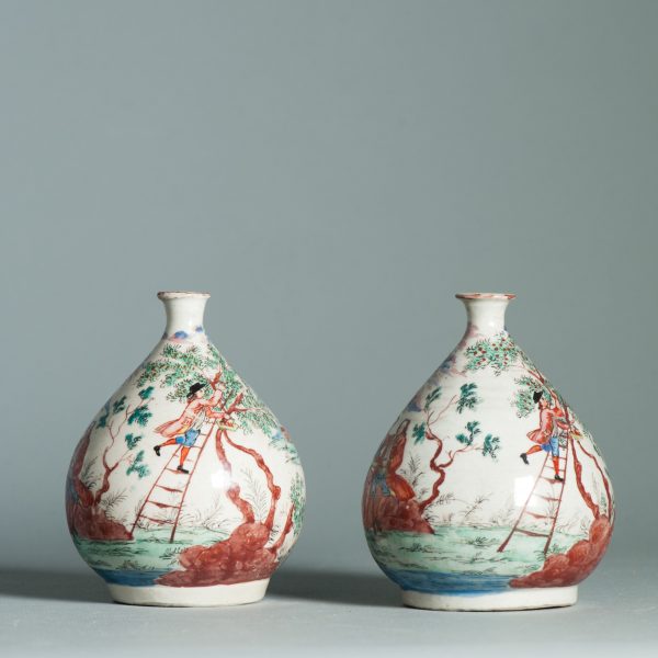 1463 & 1464 Pair Antique Japanese Porcelain Bottle With Willem IV Amsterdam Bont Redecoration - Image 15